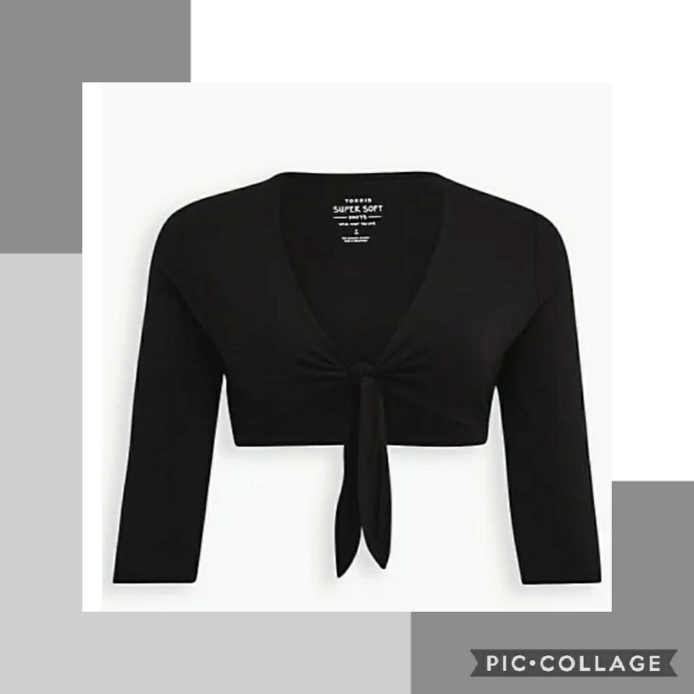 🆕 BLACK TIE-FRONT SHRUG - SUPER SOFT